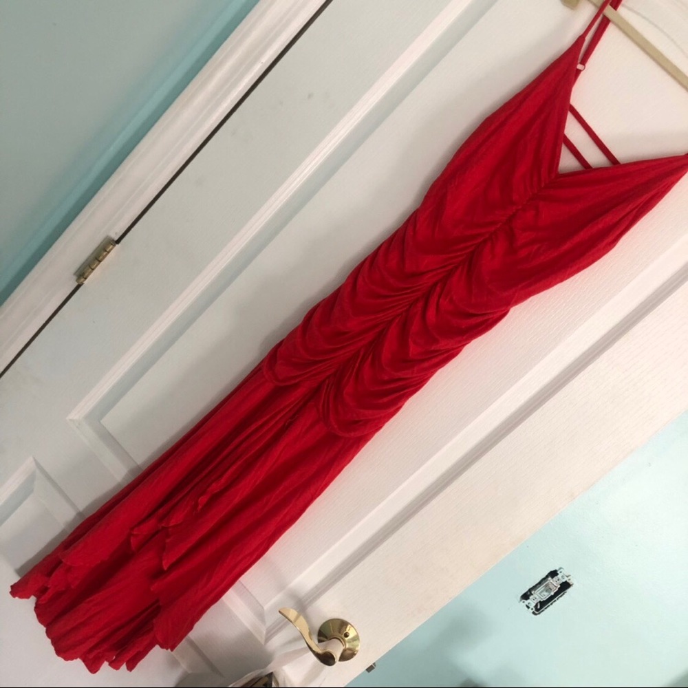 Red Ruched Maxi Dress - Picture 3 of 4